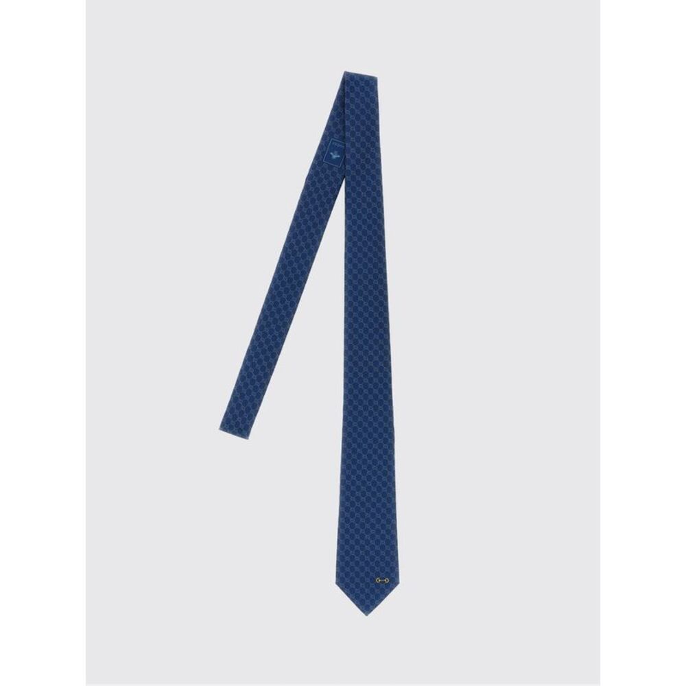 Gucci Men Gucci Blue Silk Tie With Gg Monogram And Horsebit
